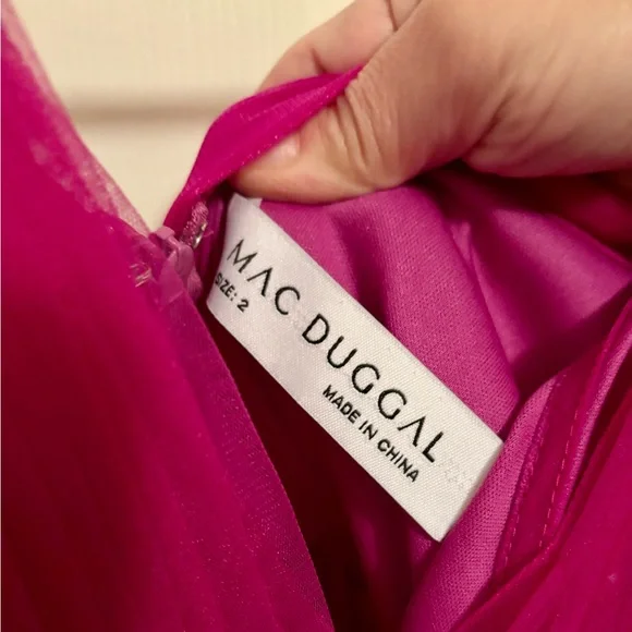 Mac Duggal Vibrant Fuchsia Layered Midi Dress - Picture 4 of 5